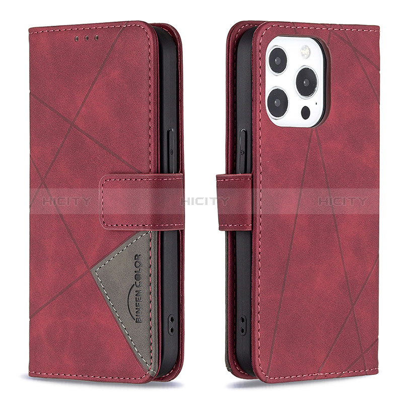 Custodia Portafoglio In Pelle Fantasia Modello Cover con Supporto L06 per Apple iPhone 14 Pro Rosso