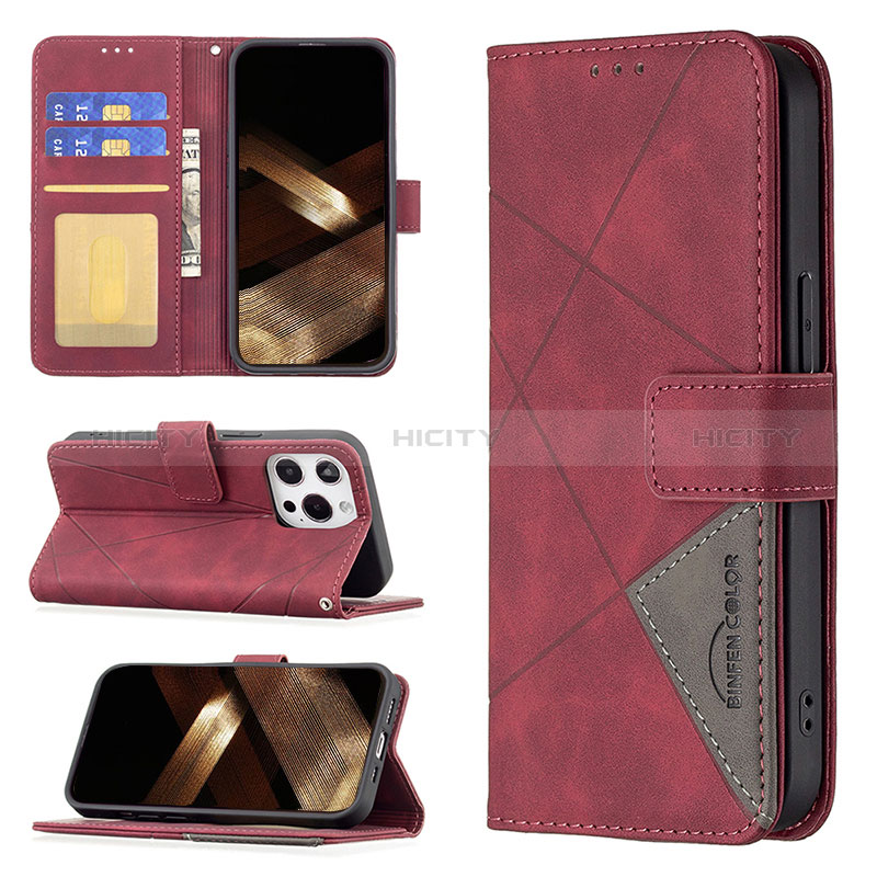 Custodia Portafoglio In Pelle Fantasia Modello Cover con Supporto L06 per Apple iPhone 14 Pro Rosso