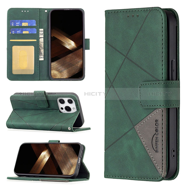 Custodia Portafoglio In Pelle Fantasia Modello Cover con Supporto L06 per Apple iPhone 14 Pro Verde