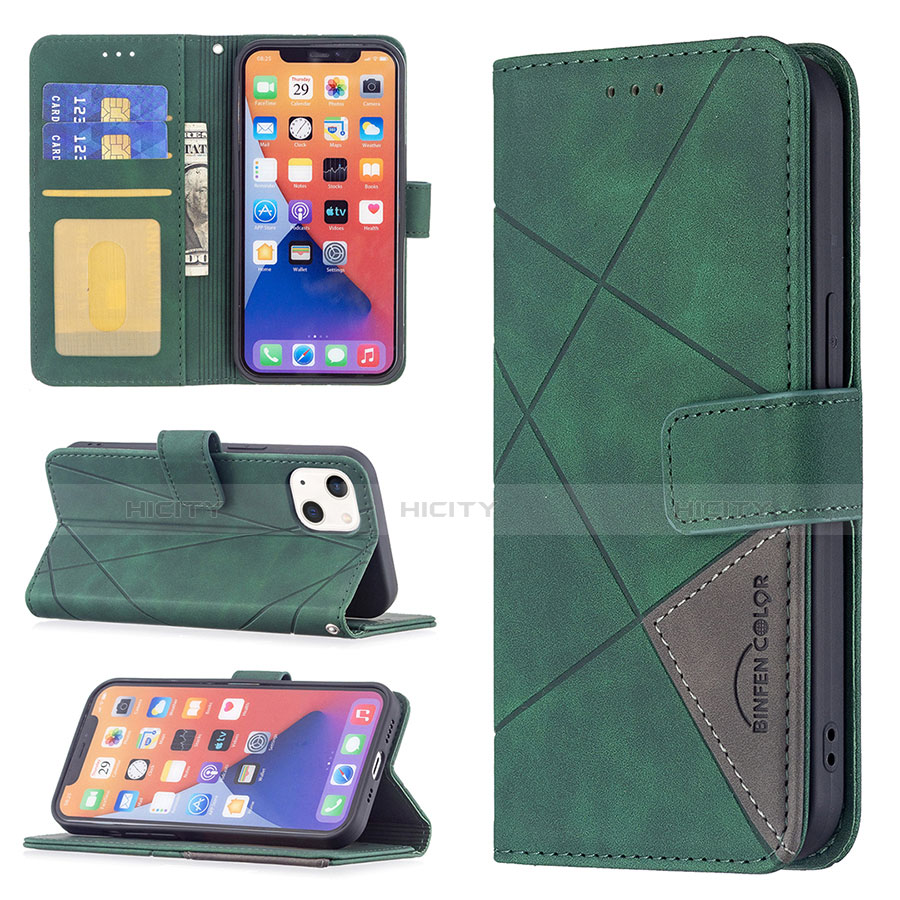 Custodia Portafoglio In Pelle Fantasia Modello Cover con Supporto L06 per Apple iPhone 14 Verde