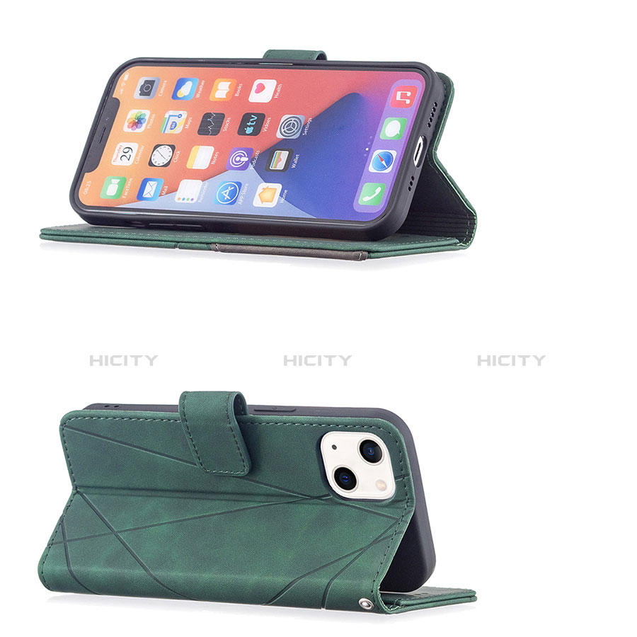 Custodia Portafoglio In Pelle Fantasia Modello Cover con Supporto L06 per Apple iPhone 14 Verde