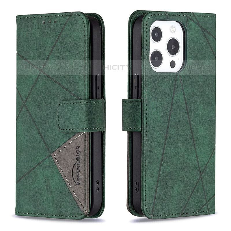 Custodia Portafoglio In Pelle Fantasia Modello Cover con Supporto L06 per Apple iPhone 15 Pro Max Verde