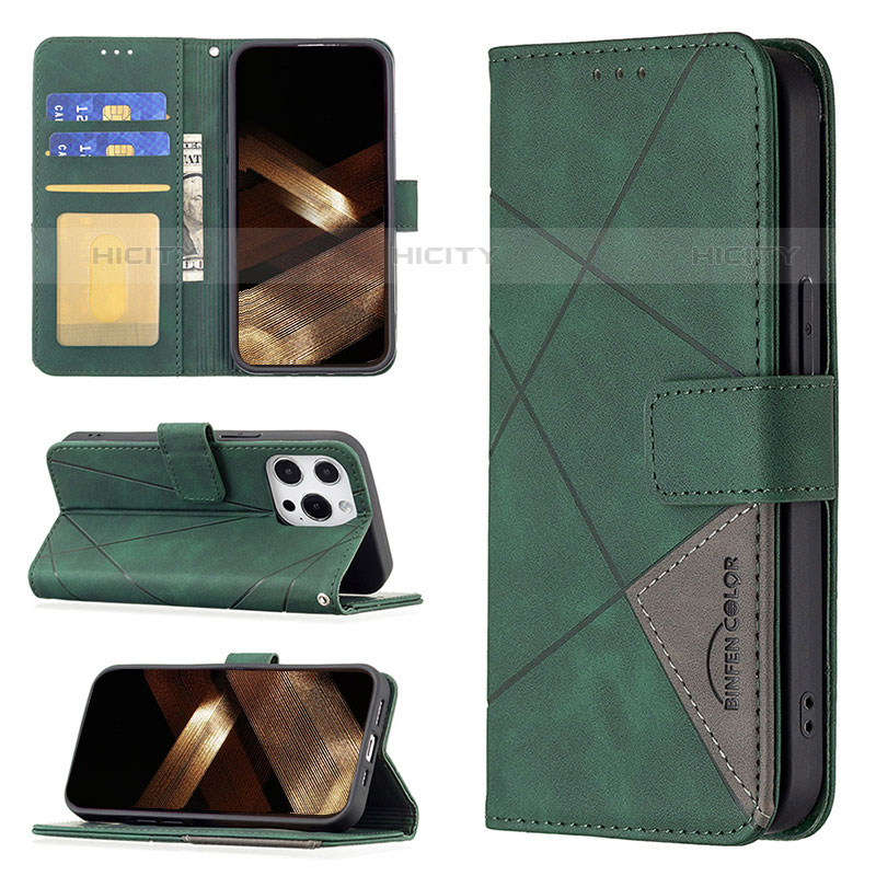 Custodia Portafoglio In Pelle Fantasia Modello Cover con Supporto L06 per Apple iPhone 15 Pro Max Verde