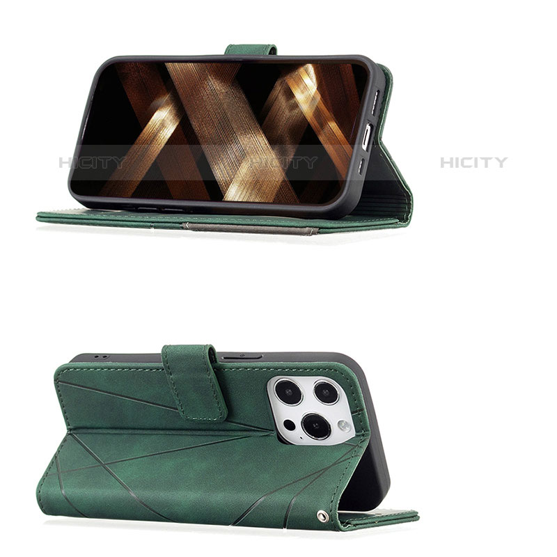 Custodia Portafoglio In Pelle Fantasia Modello Cover con Supporto L06 per Apple iPhone 15 Pro Max Verde