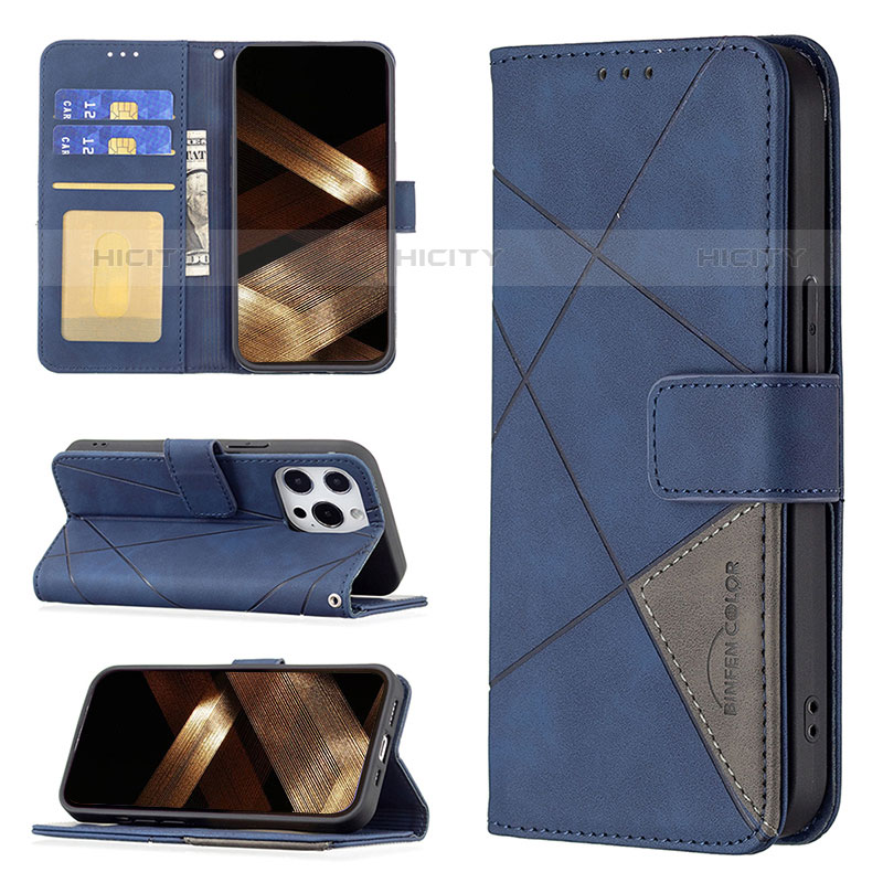 Custodia Portafoglio In Pelle Fantasia Modello Cover con Supporto L06 per Apple iPhone 16 Pro Max Blu