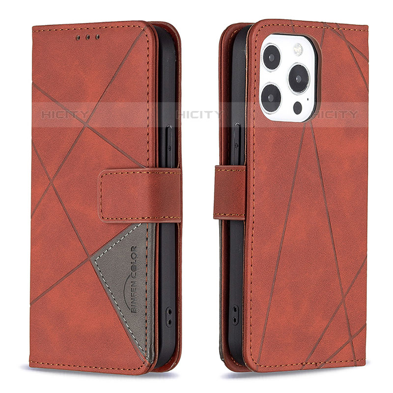 Custodia Portafoglio In Pelle Fantasia Modello Cover con Supporto L06 per Apple iPhone 16 Pro Max Marrone