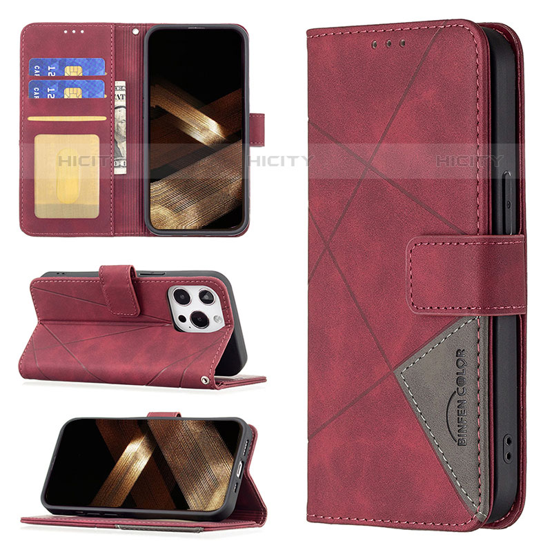 Custodia Portafoglio In Pelle Fantasia Modello Cover con Supporto L06 per Apple iPhone 16 Pro Rosso