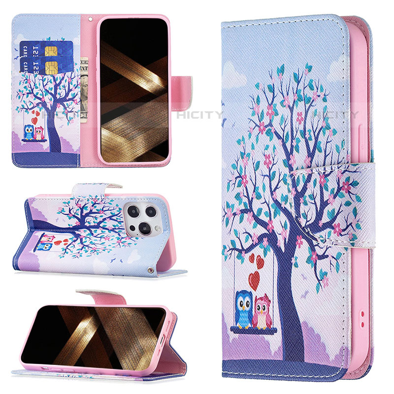 Custodia Portafoglio In Pelle Fantasia Modello Cover con Supporto L07 per Apple iPhone 15 Pro Max Multicolore