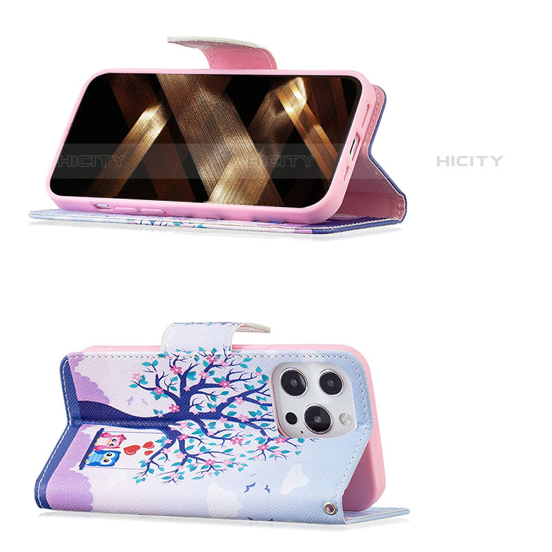 Custodia Portafoglio In Pelle Fantasia Modello Cover con Supporto L07 per Apple iPhone 15 Pro Multicolore