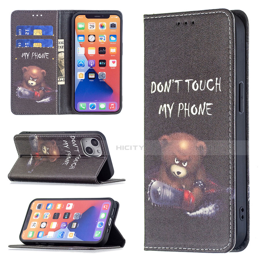 Custodia Portafoglio In Pelle Fantasia Modello Cover con Supporto per Apple iPhone 13 Nero