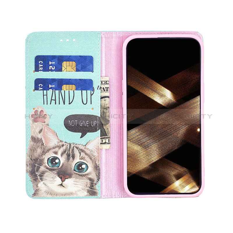 Custodia Portafoglio In Pelle Fantasia Modello Cover con Supporto per Apple iPhone 15 Ciano