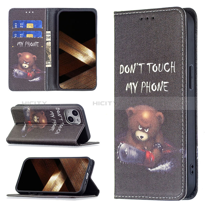 Custodia Portafoglio In Pelle Fantasia Modello Cover con Supporto per Apple iPhone 15 Nero