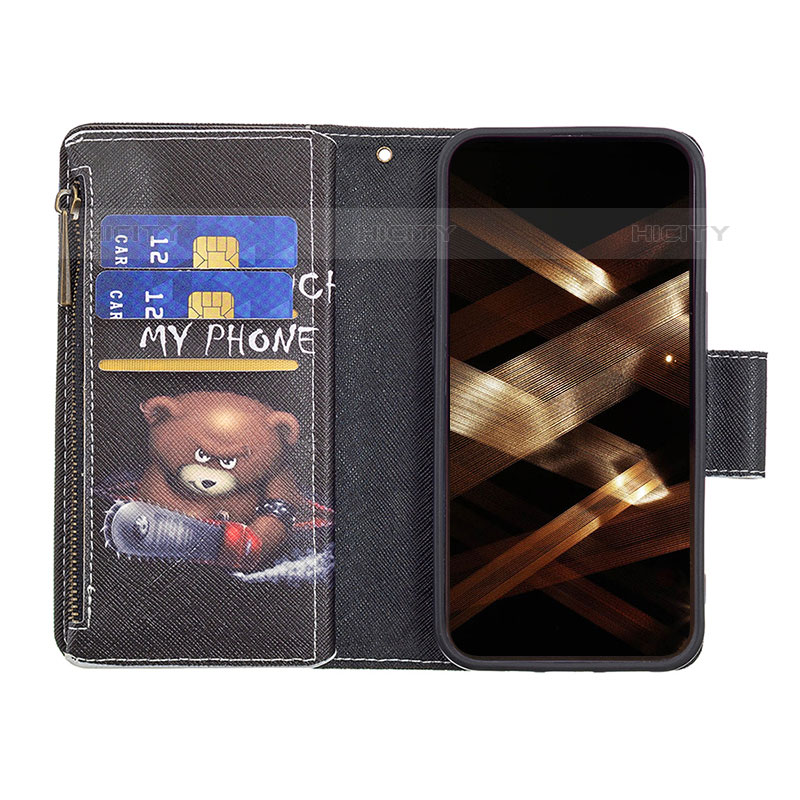 Custodia Portafoglio In Pelle Fantasia Modello Cover con Supporto per Apple iPhone 15 Pro Nero