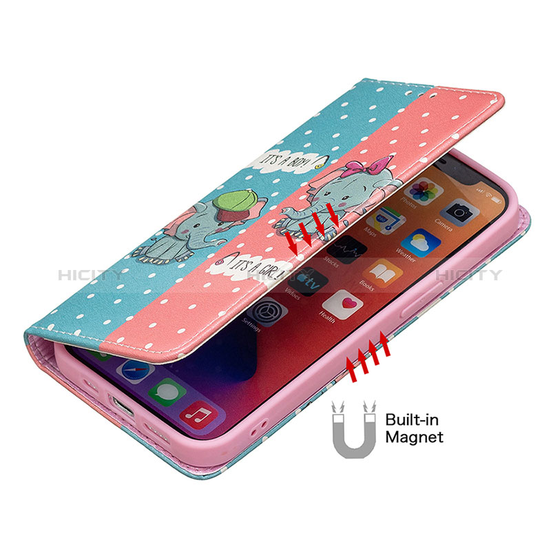 Custodia Portafoglio In Pelle Fantasia Modello Cover con Supporto per Apple iPhone 15 Rosa