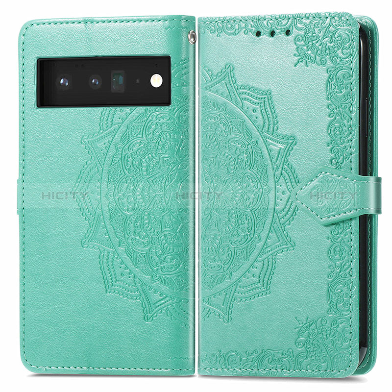 Custodia Portafoglio In Pelle Fantasia Modello Cover con Supporto per Google Pixel 6 Pro 5G Verde