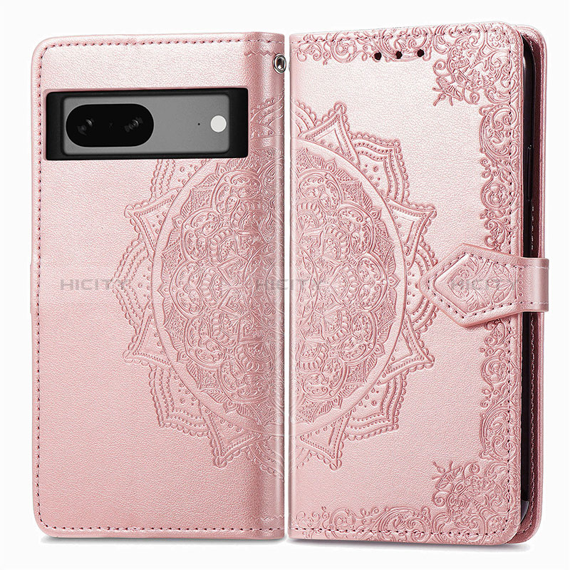 Custodia Portafoglio In Pelle Fantasia Modello Cover con Supporto per Google Pixel 7 5G Oro Rosa