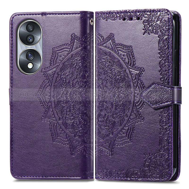 Custodia Portafoglio In Pelle Fantasia Modello Cover con Supporto per Huawei Honor 70 5G Viola