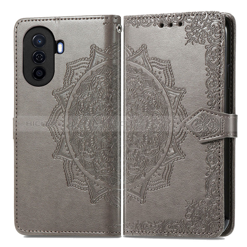 Custodia Portafoglio In Pelle Fantasia Modello Cover con Supporto per Huawei Nova Y70 Grigio