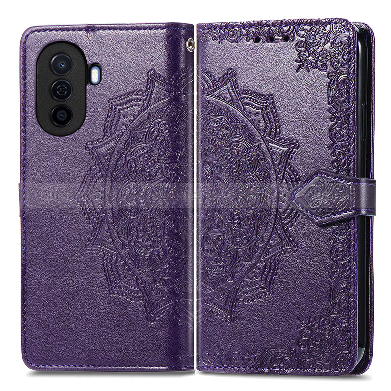 Custodia Portafoglio In Pelle Fantasia Modello Cover con Supporto per Huawei Nova Y70 Viola