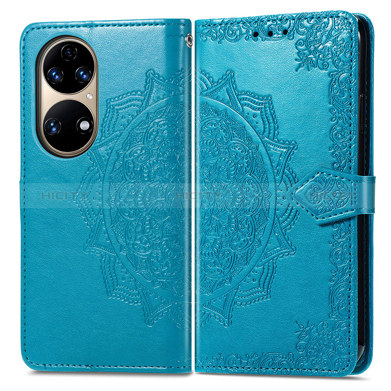 Custodia Portafoglio In Pelle Fantasia Modello Cover con Supporto per Huawei P50 Blu