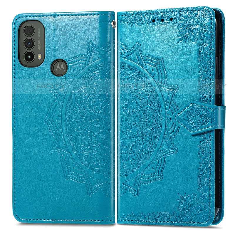 Custodia Portafoglio In Pelle Fantasia Modello Cover con Supporto per Motorola Moto E20 Blu