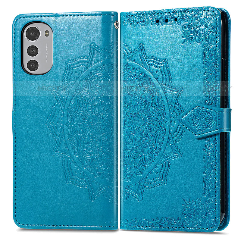 Custodia Portafoglio In Pelle Fantasia Modello Cover con Supporto per Motorola Moto E32s Blu