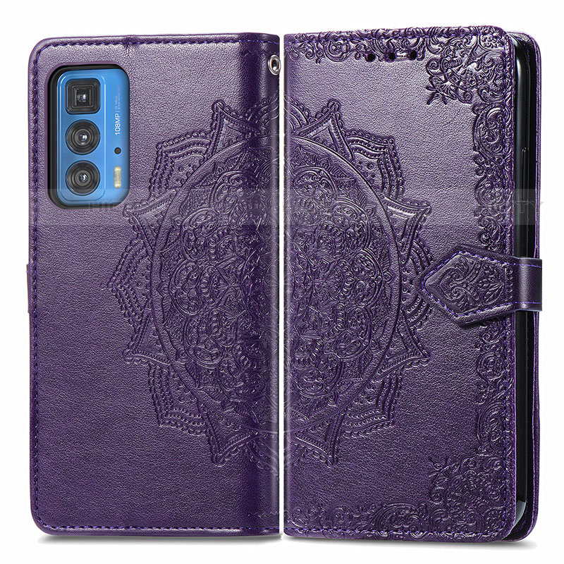 Custodia Portafoglio In Pelle Fantasia Modello Cover con Supporto per Motorola Moto Edge 20 Pro 5G Viola