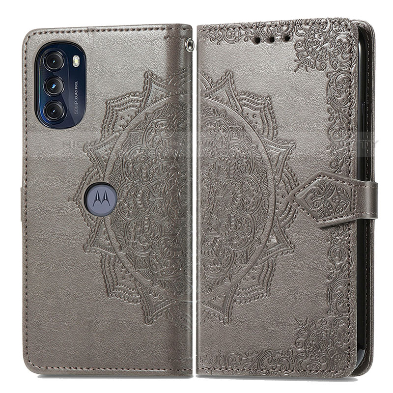 Custodia Portafoglio In Pelle Fantasia Modello Cover con Supporto per Motorola Moto G 5G (2022) Grigio