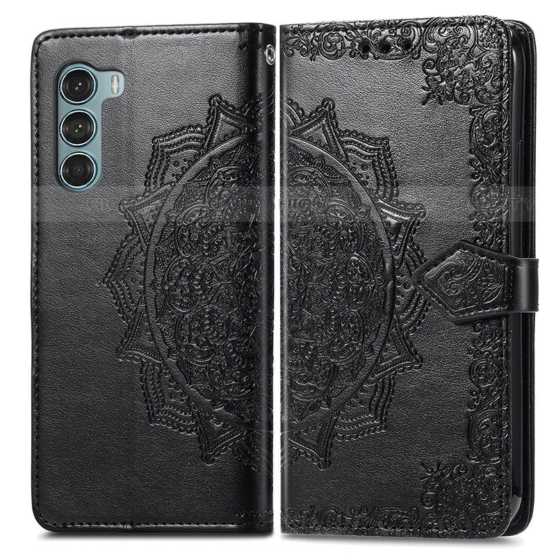 Custodia Portafoglio In Pelle Fantasia Modello Cover con Supporto per Motorola Moto G200 5G Nero