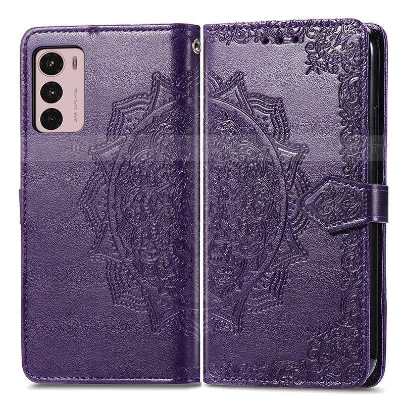 Custodia Portafoglio In Pelle Fantasia Modello Cover con Supporto per Motorola Moto G42 Viola