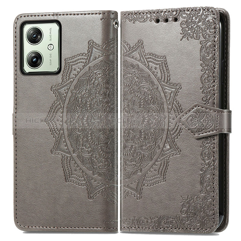 Custodia Portafoglio In Pelle Fantasia Modello Cover con Supporto per Motorola Moto G54 5G Grigio