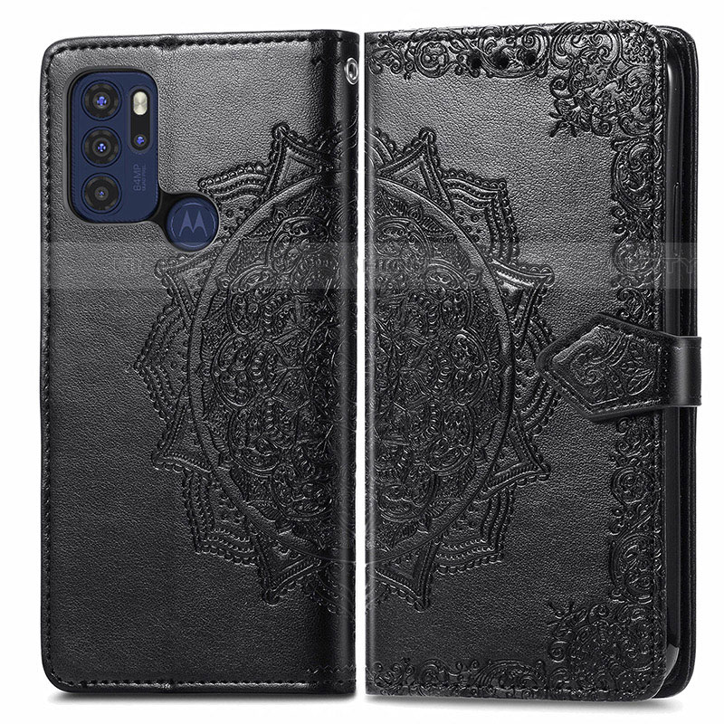 Custodia Portafoglio In Pelle Fantasia Modello Cover con Supporto per Motorola Moto G60s Nero