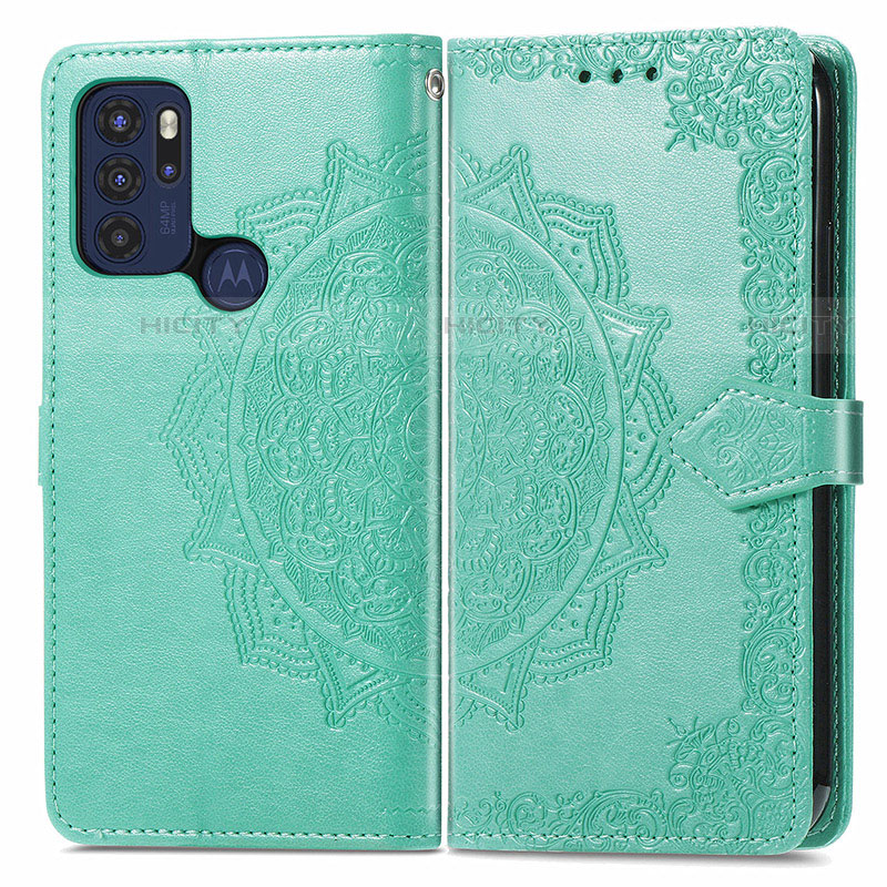 Custodia Portafoglio In Pelle Fantasia Modello Cover con Supporto per Motorola Moto G60s Verde