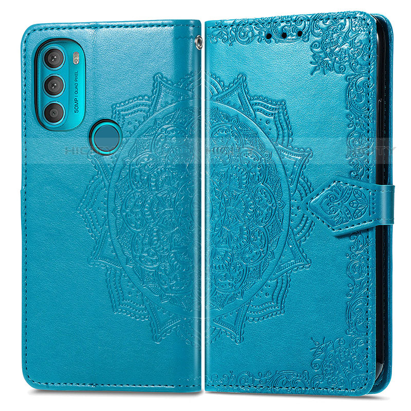 Custodia Portafoglio In Pelle Fantasia Modello Cover con Supporto per Motorola Moto G71 5G Blu