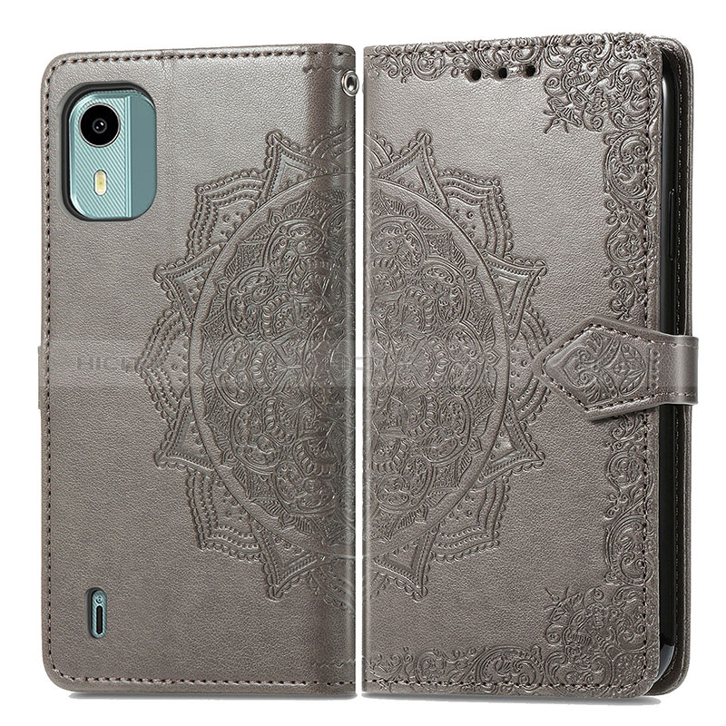 Custodia Portafoglio In Pelle Fantasia Modello Cover con Supporto per Nokia C12 Pro Grigio