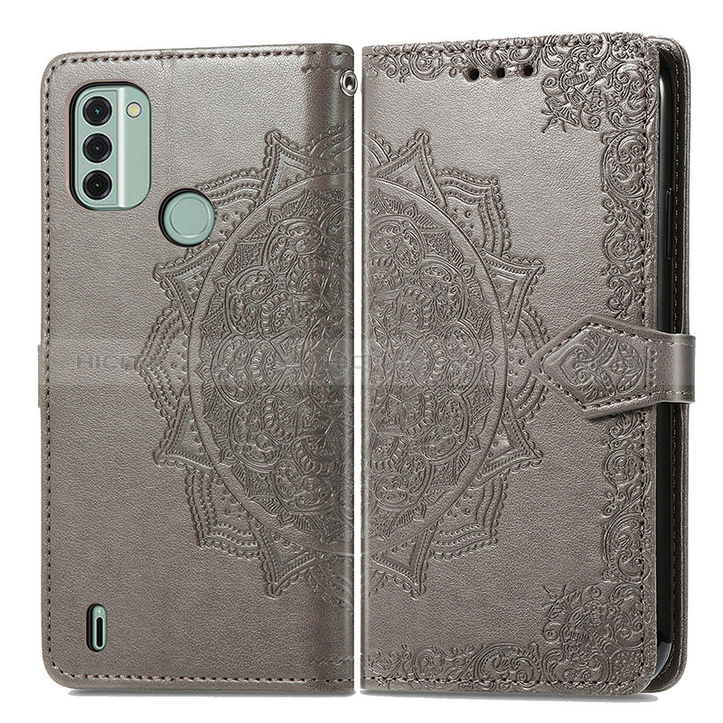 Custodia Portafoglio In Pelle Fantasia Modello Cover con Supporto per Nokia C31 Grigio