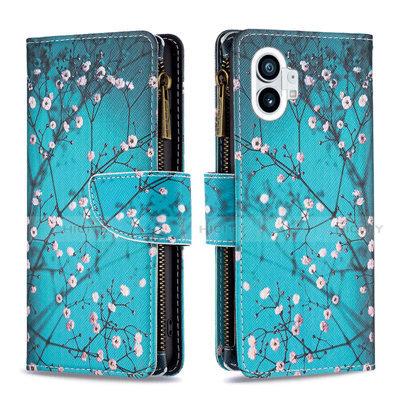 Custodia Portafoglio In Pelle Fantasia Modello Cover con Supporto per Nothing Phone 1 Ciano