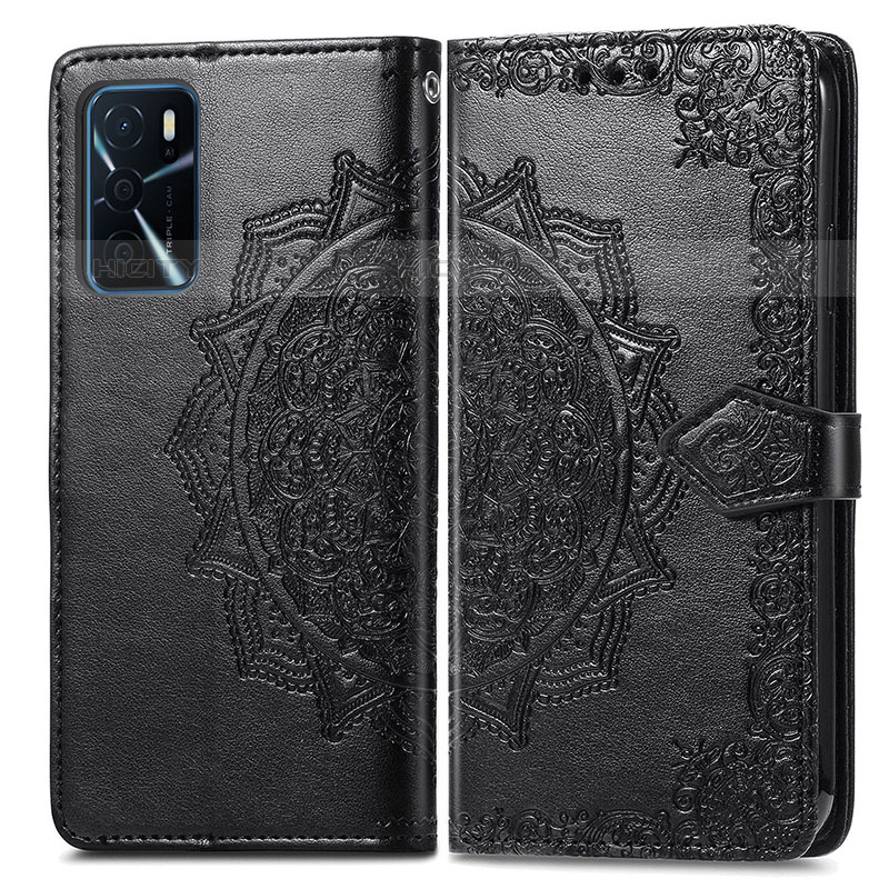 Custodia Portafoglio In Pelle Fantasia Modello Cover con Supporto per Oppo A16s Nero