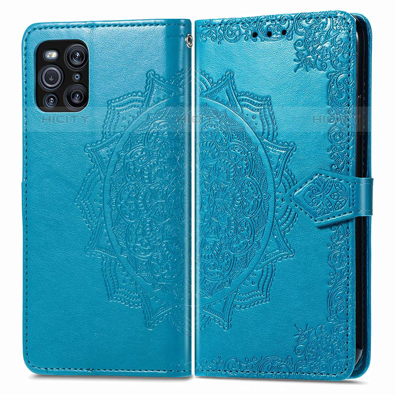 Custodia Portafoglio In Pelle Fantasia Modello Cover con Supporto per Oppo Find X3 Pro 5G Blu