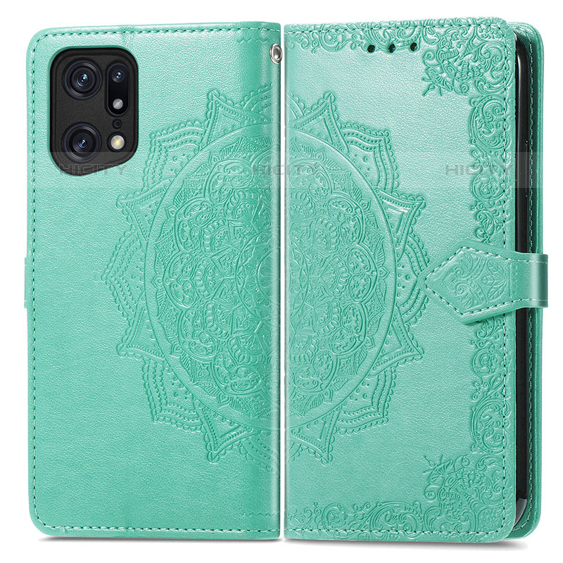 Custodia Portafoglio In Pelle Fantasia Modello Cover con Supporto per Oppo Find X5 Pro 5G Verde