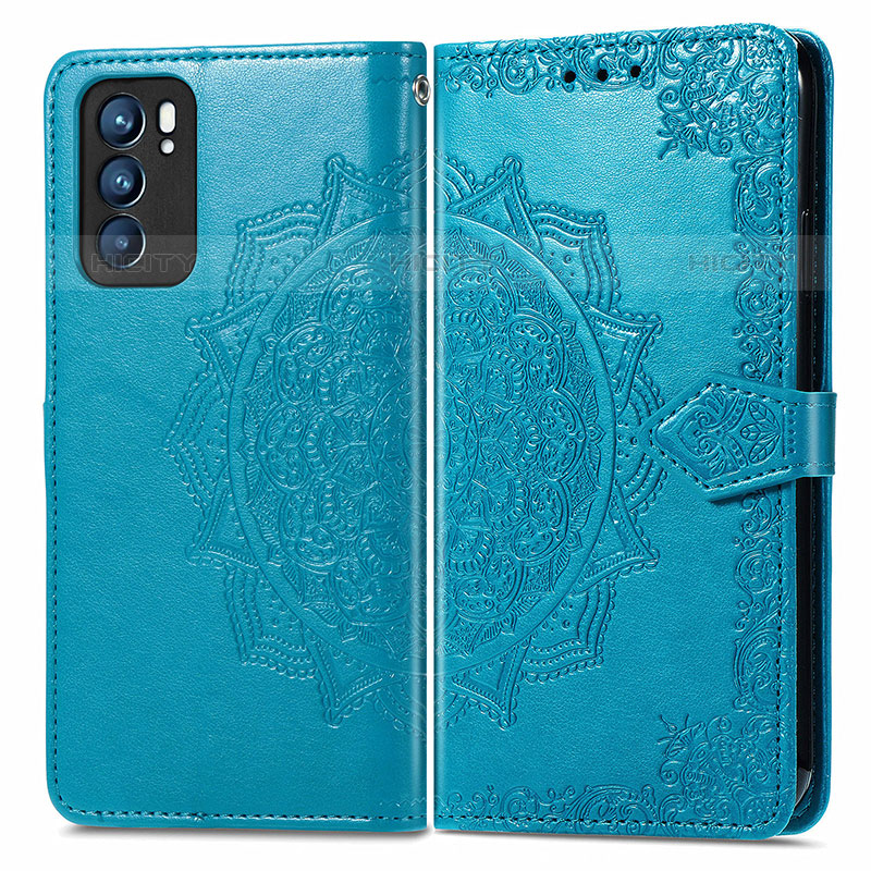 Custodia Portafoglio In Pelle Fantasia Modello Cover con Supporto per Oppo Reno6 5G Blu