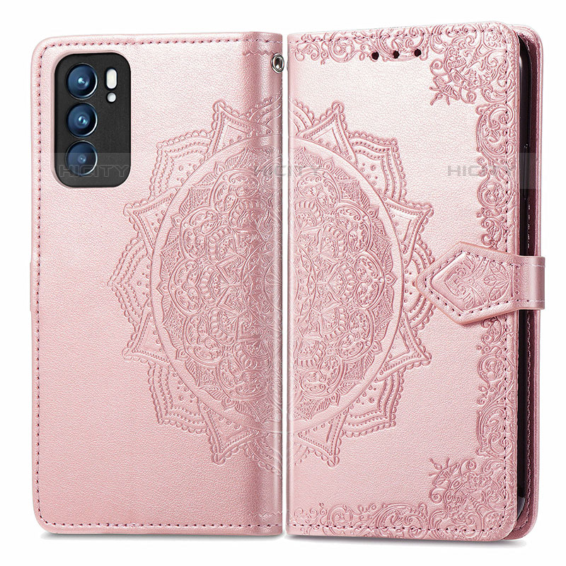 Custodia Portafoglio In Pelle Fantasia Modello Cover con Supporto per Oppo Reno6 5G Oro Rosa