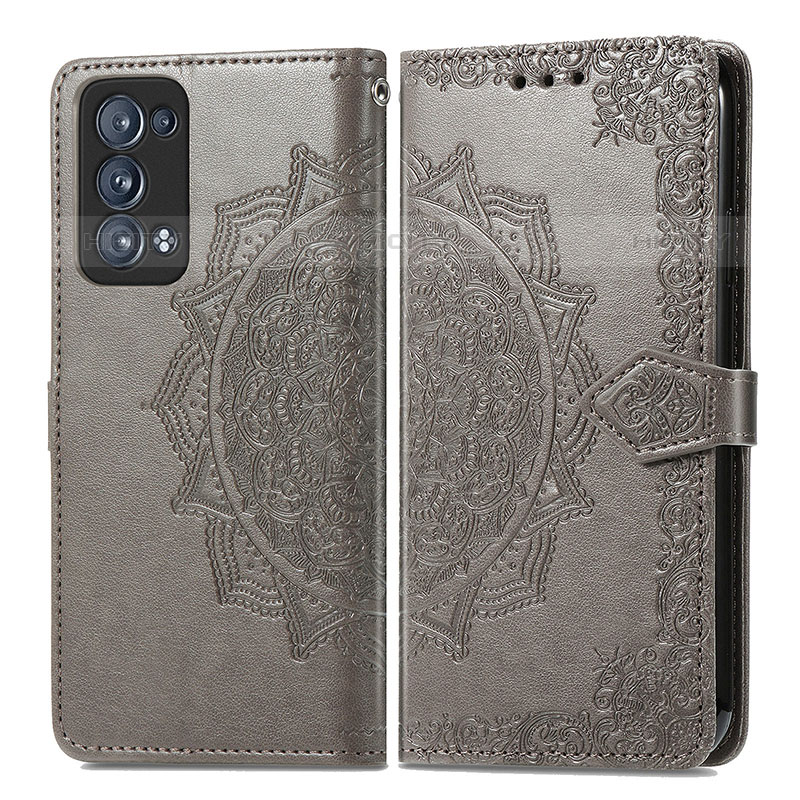 Custodia Portafoglio In Pelle Fantasia Modello Cover con Supporto per Oppo Reno6 Pro 5G Grigio