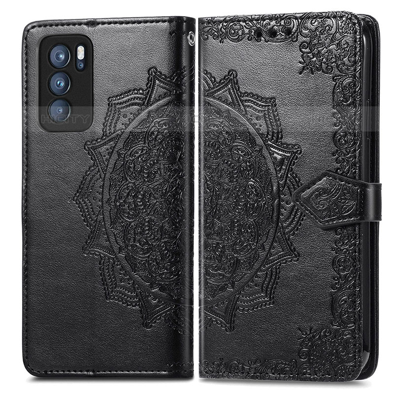 Custodia Portafoglio In Pelle Fantasia Modello Cover con Supporto per Oppo Reno6 Pro 5G India Nero