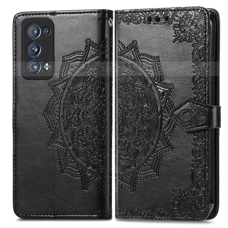 Custodia Portafoglio In Pelle Fantasia Modello Cover con Supporto per Oppo Reno6 Pro 5G Nero