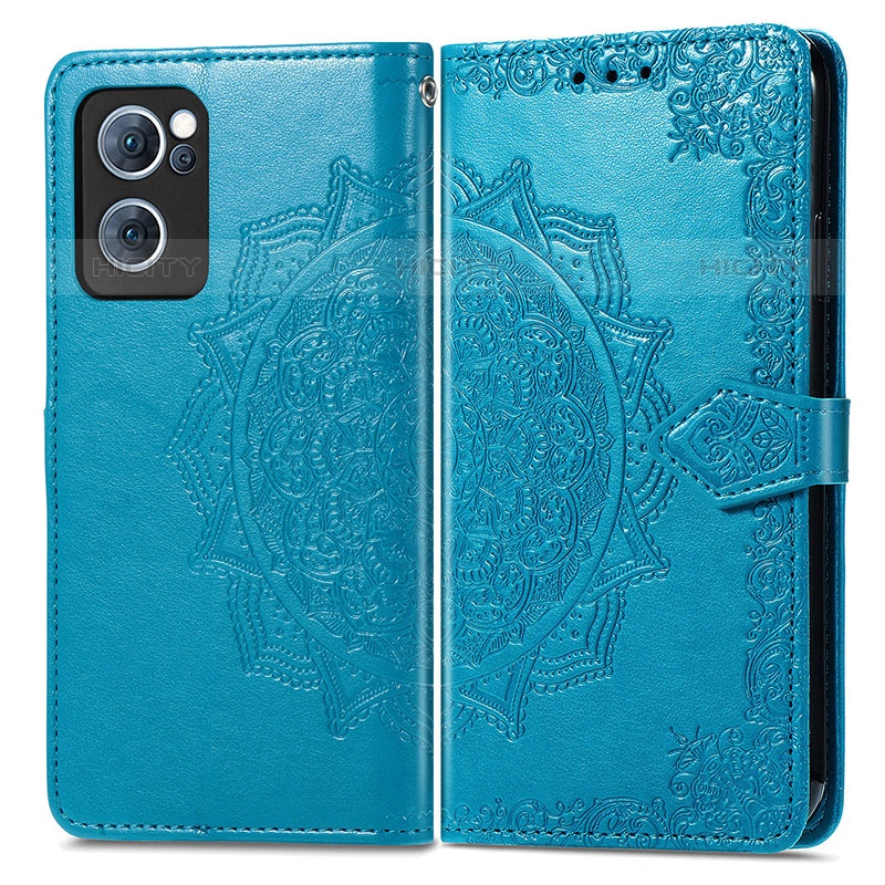 Custodia Portafoglio In Pelle Fantasia Modello Cover con Supporto per Oppo Reno7 4G Blu