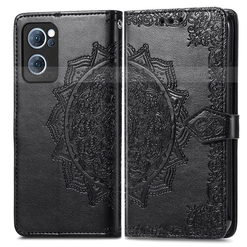 Custodia Portafoglio In Pelle Fantasia Modello Cover con Supporto per Oppo Reno7 4G Nero