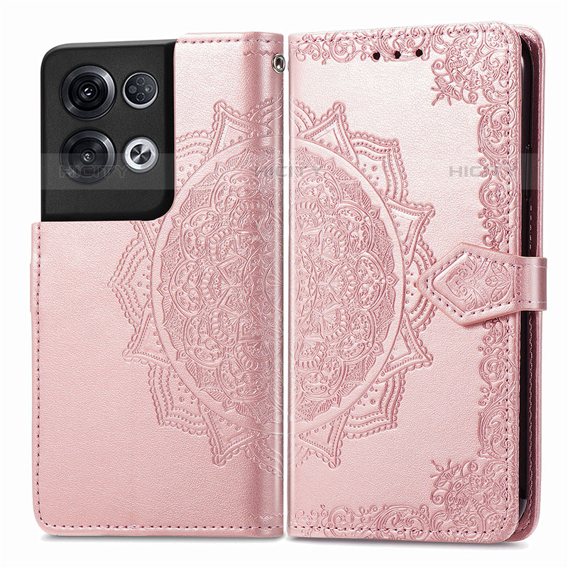 Custodia Portafoglio In Pelle Fantasia Modello Cover con Supporto per Oppo Reno8 Pro 5G Oro Rosa