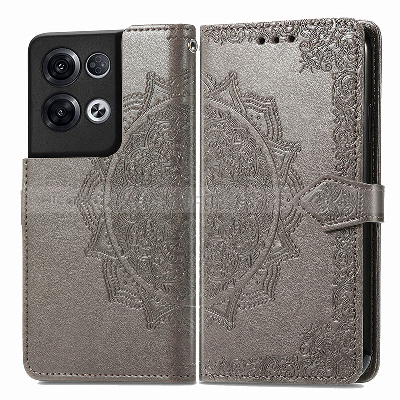 Custodia Portafoglio In Pelle Fantasia Modello Cover con Supporto per Oppo Reno9 Pro+ Plus 5G Grigio