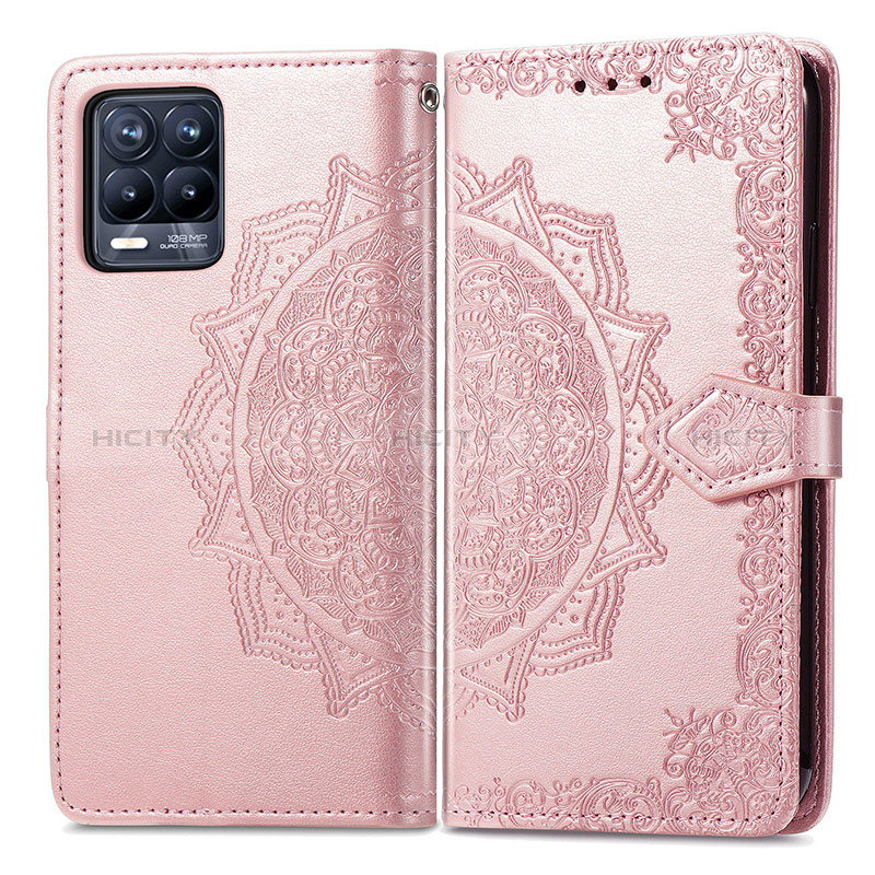 Custodia Portafoglio In Pelle Fantasia Modello Cover con Supporto per Realme 8 4G Oro Rosa